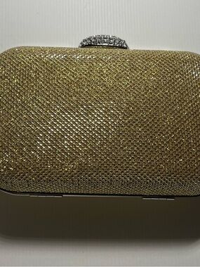 Sparkling Gold Evening Clutch with Crystal Accent